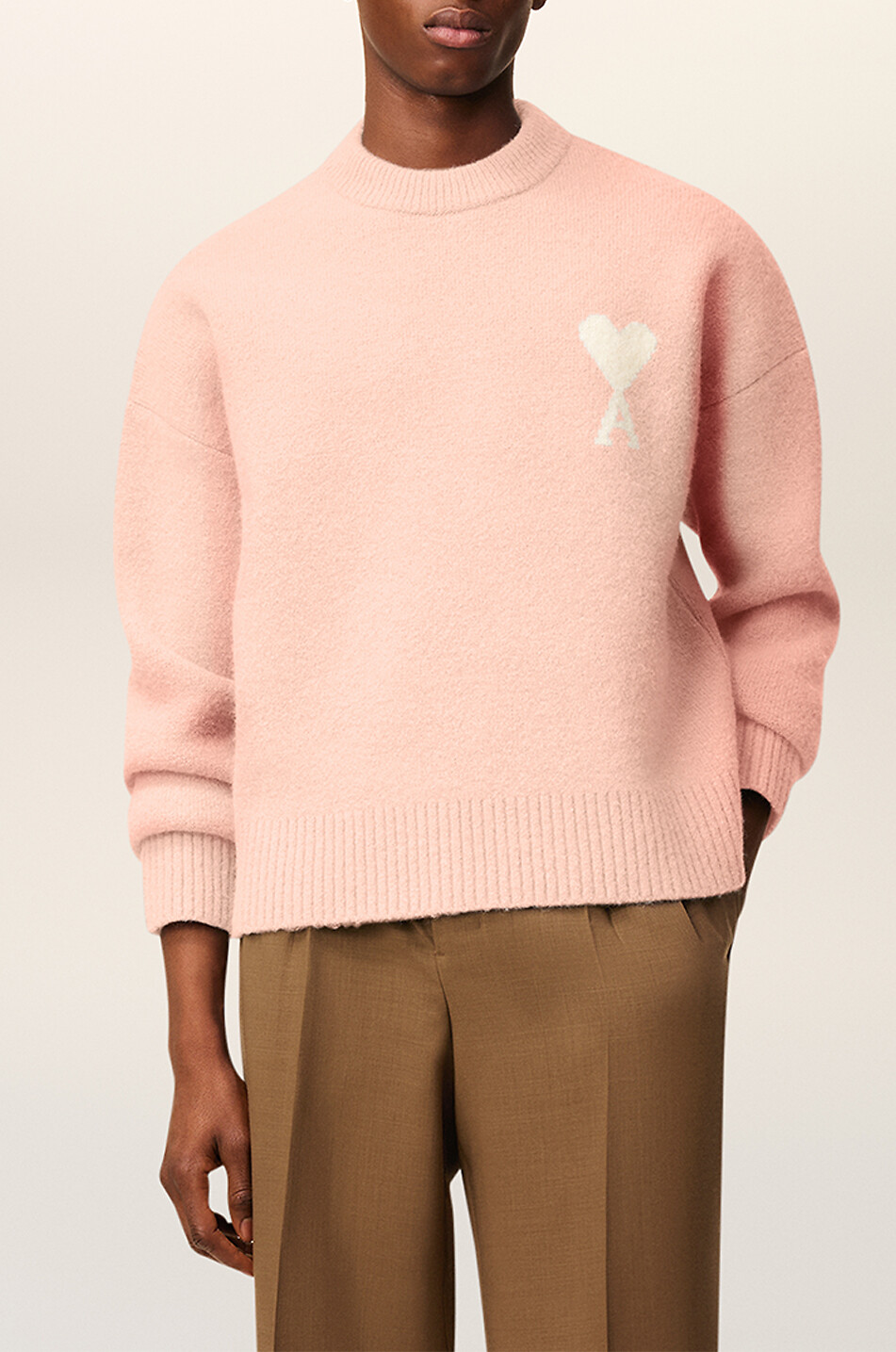 AMI ami de cœur alpaca and lambswool crewneck jumper Men LIGHT PINK 2