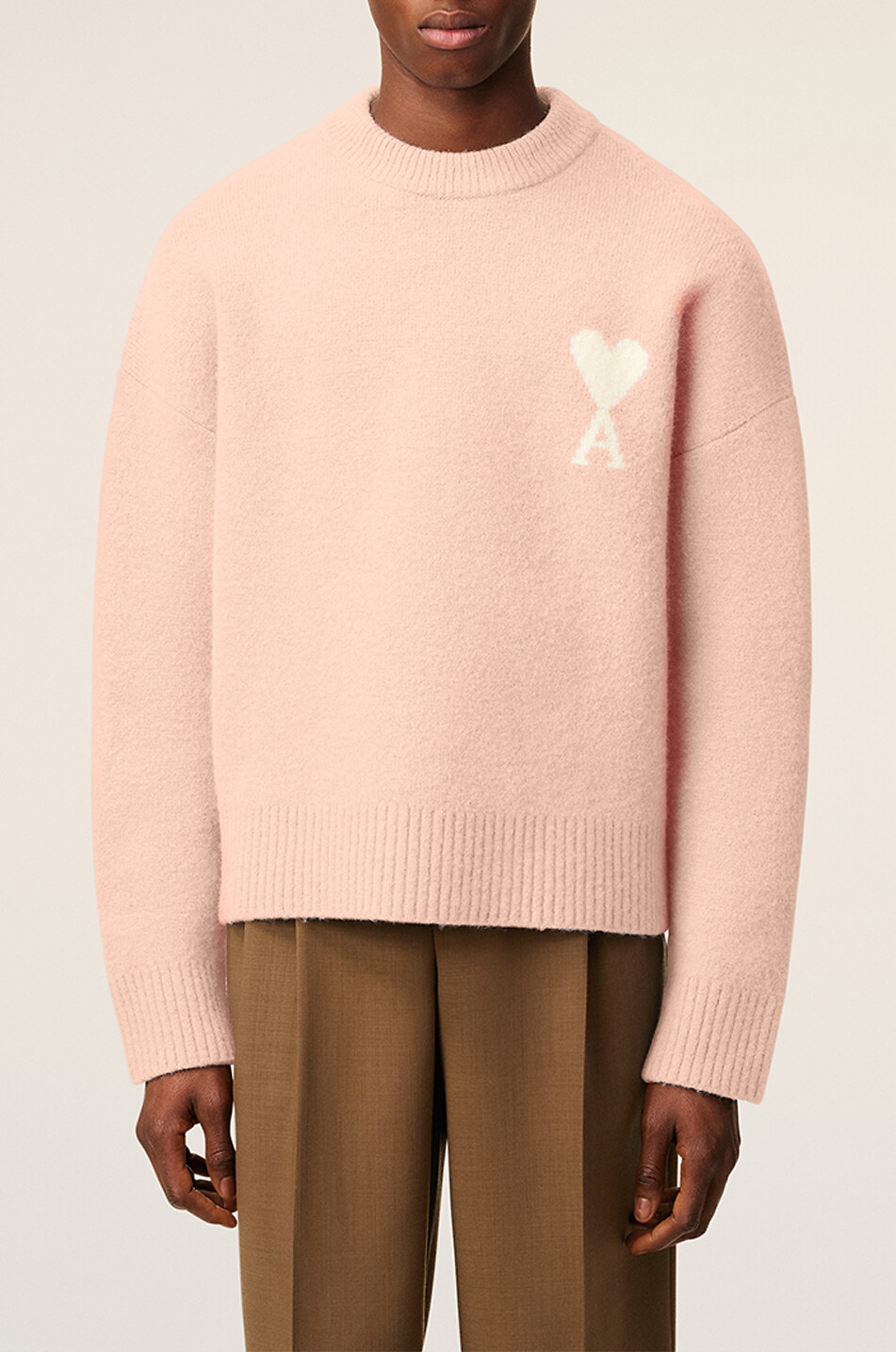 AMI ami de cœur alpaca and lambswool crewneck jumper Men LIGHT PINK 4