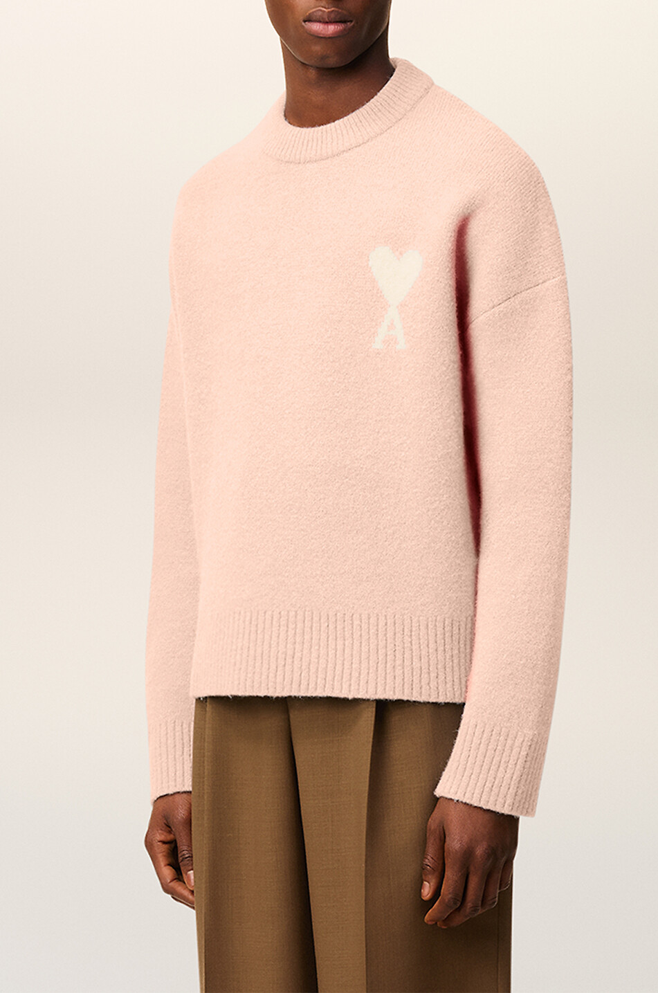 AMI ami de cœur alpaca and lambswool crewneck jumper Men LIGHT PINK 5
