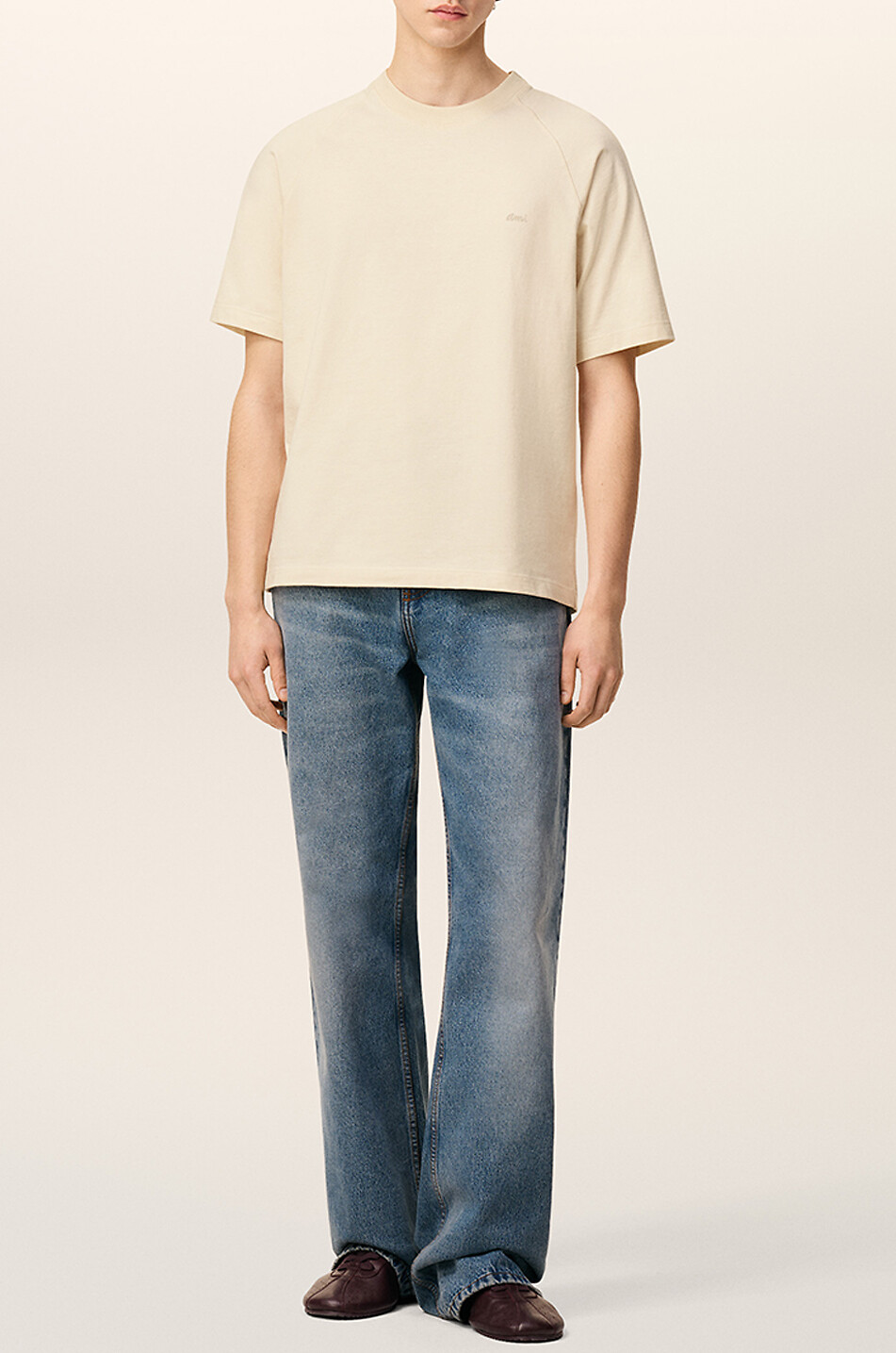 AMI Baumwoll-Jersey T-Shirt Herren CREMEFARBEN 2