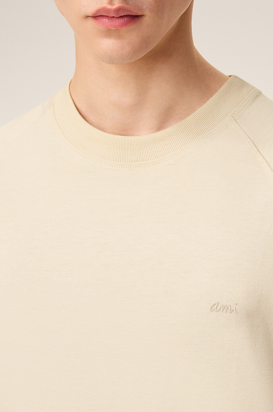 AMI Baumwoll-Jersey T-Shirt Herren CREMEFARBEN 5