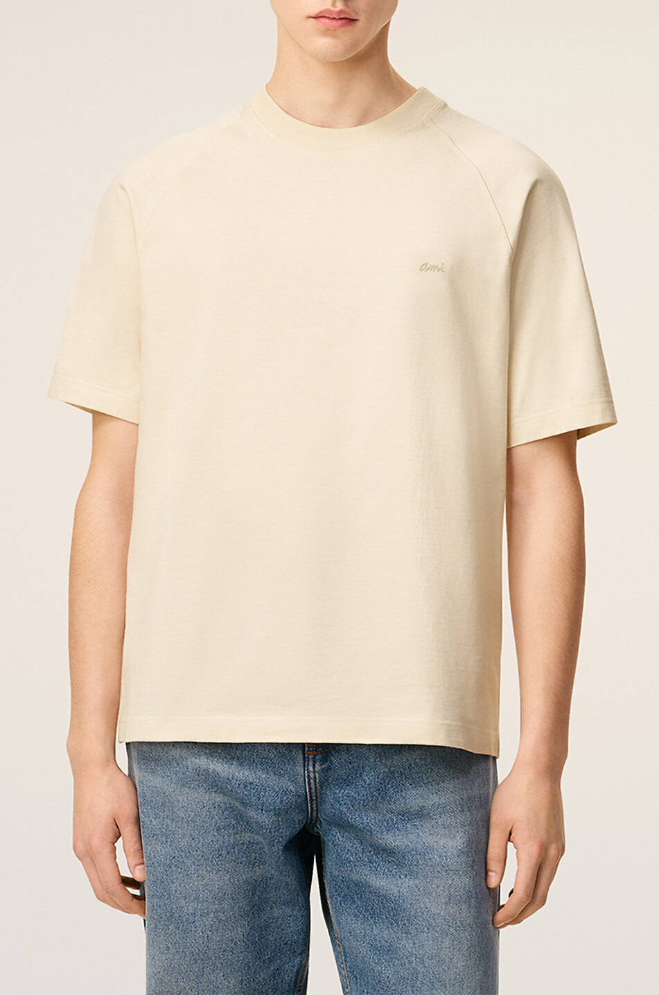 AMI Baumwoll-Jersey T-Shirt Herren CREMEFARBEN 6