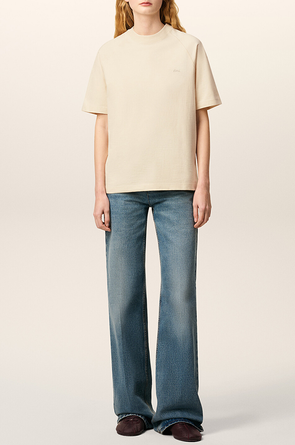 AMI Baumwoll-Jersey T-Shirt Herren CREMEFARBEN 7