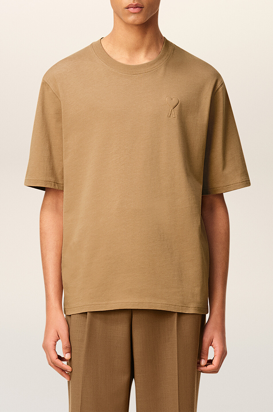 AMI Dickes Jersey-T-Shirt mit Logo Herren KAMELFARBEN 2