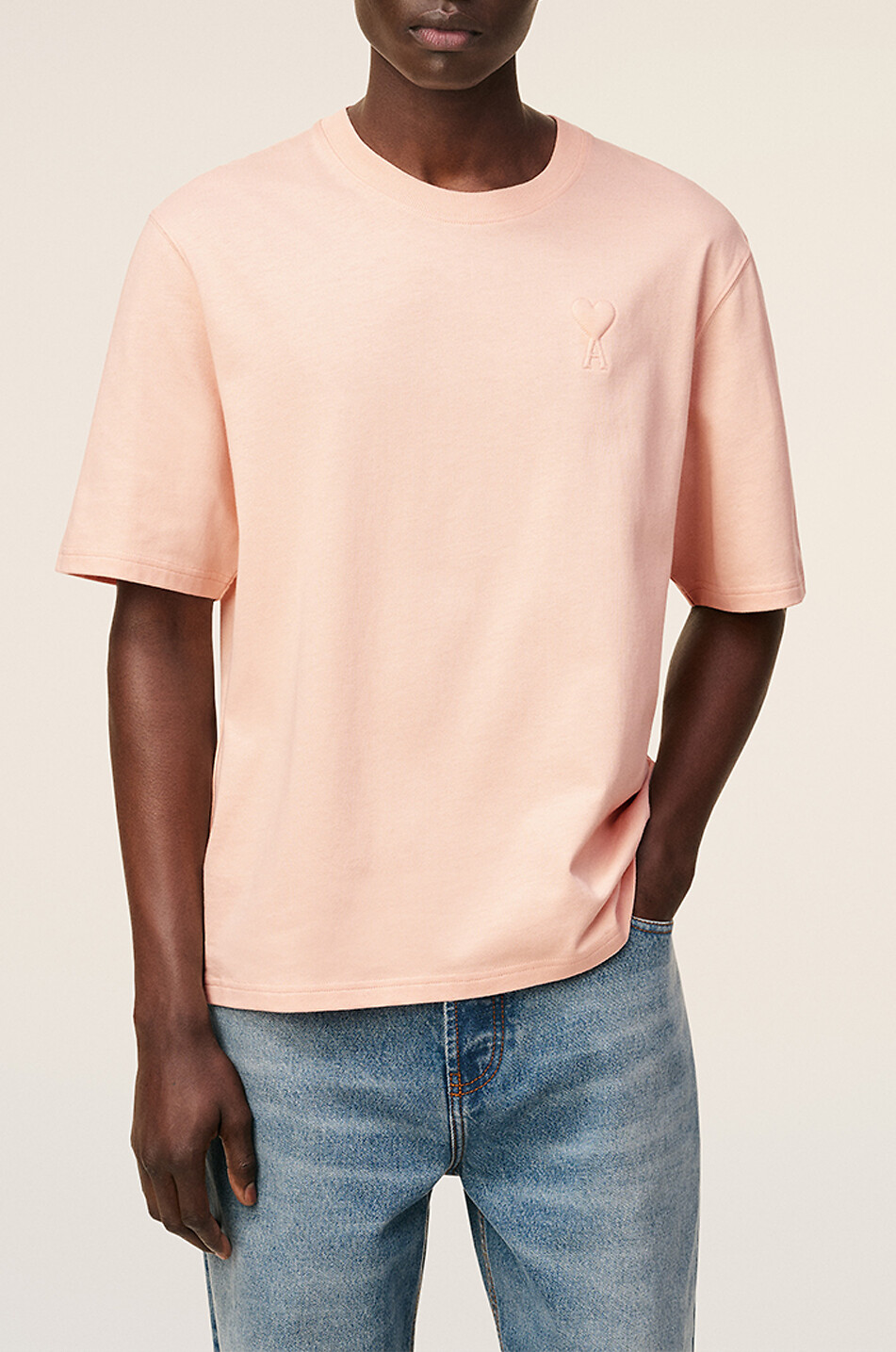 AMI Dickes Jersey-T-Shirt mit Logo Herren HELLROSA 3