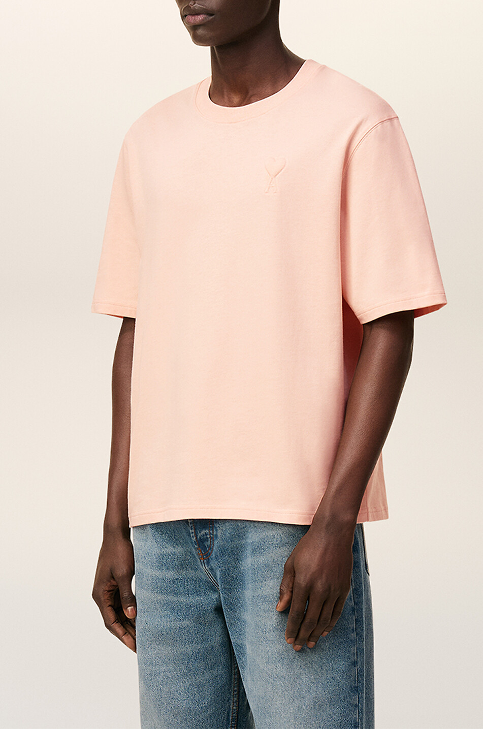 AMI Dickes Jersey-T-Shirt mit Logo Herren HELLROSA 5