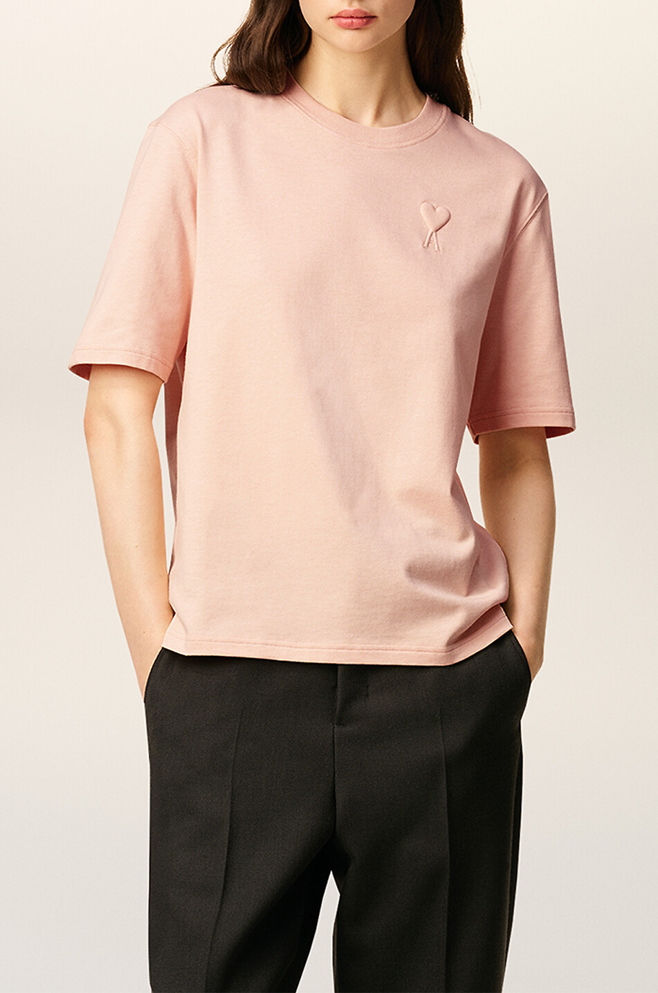 AMI Dickes Jersey-T-Shirt mit Logo Herren HELLROSA 7