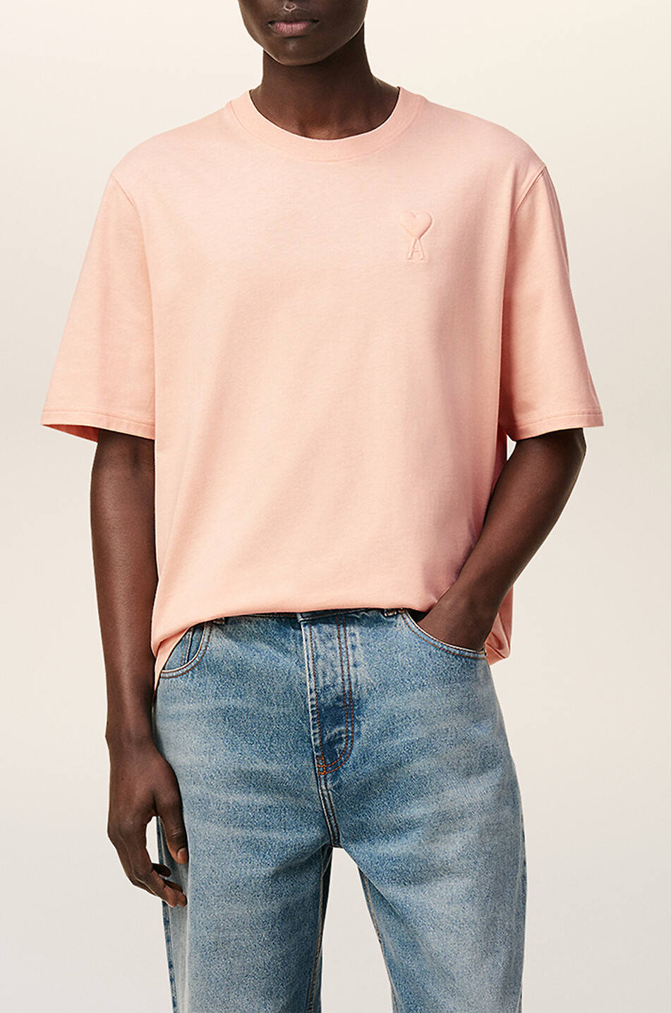 AMI Dickes Jersey-T-Shirt mit Logo Herren HELLROSA 8