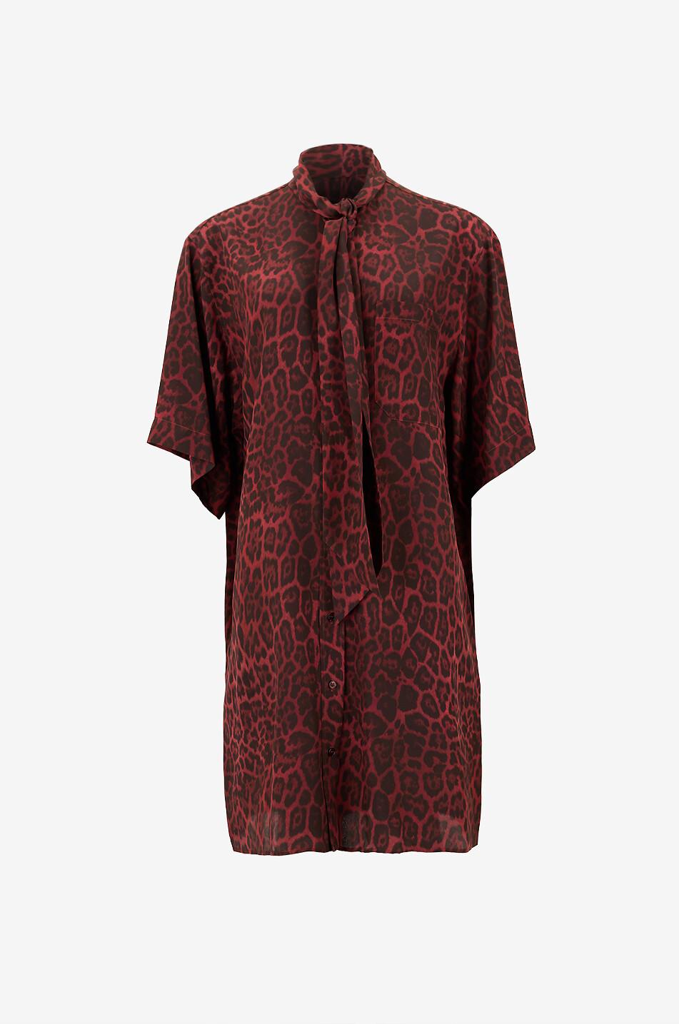 Leopard printed silk oversize mini shirt dress