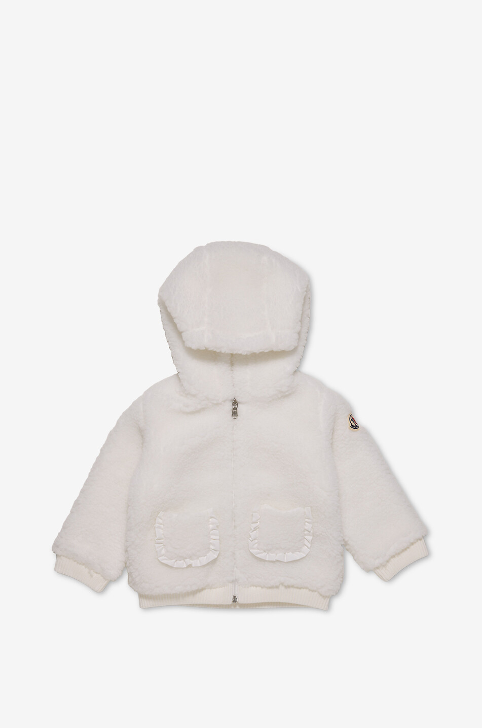 MONCLER Cardigan zippé à capuche et volants bébé en polaire teddy Bébé BLANC 1
