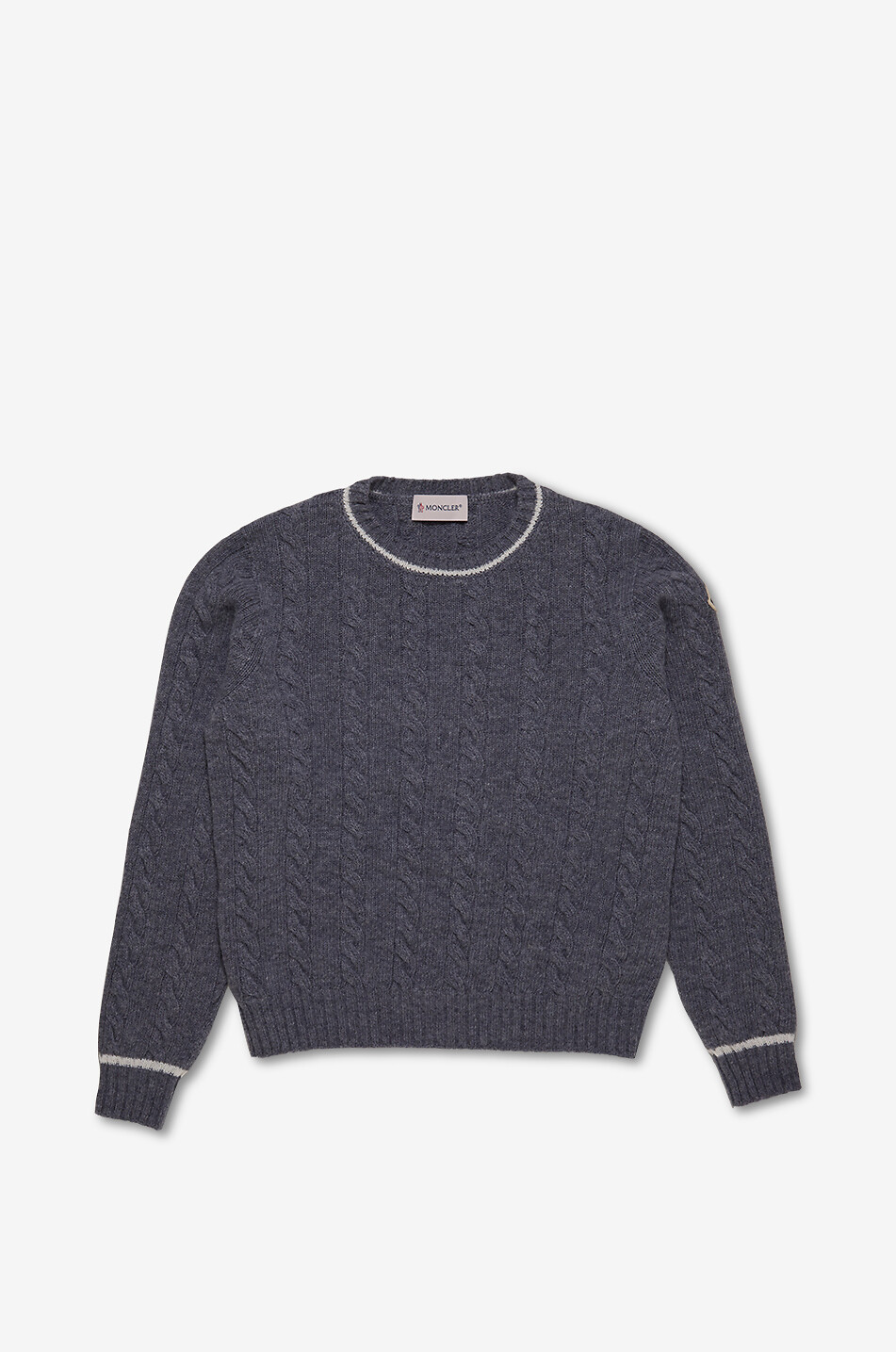 MONCLER Pull torsadé garçon en laine à lisérés contrastés Garçon GRIS 1