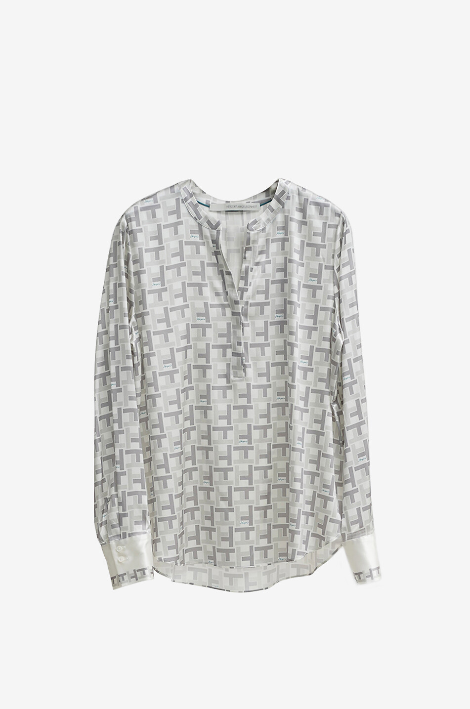 Geometric satin printed long-sleeve blouse