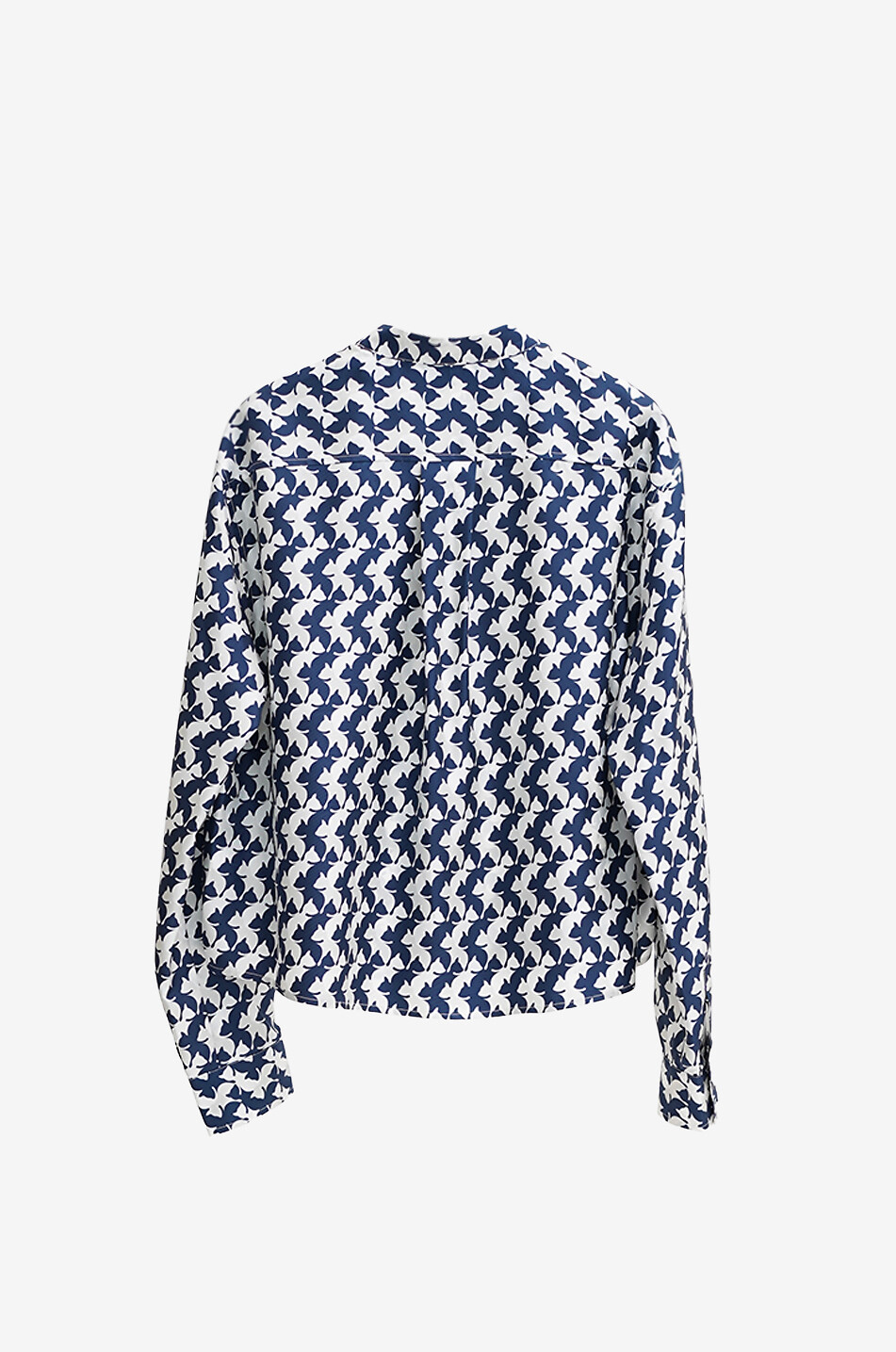 HERZENS Cat printed cropped silk shirt Women BLUE 2