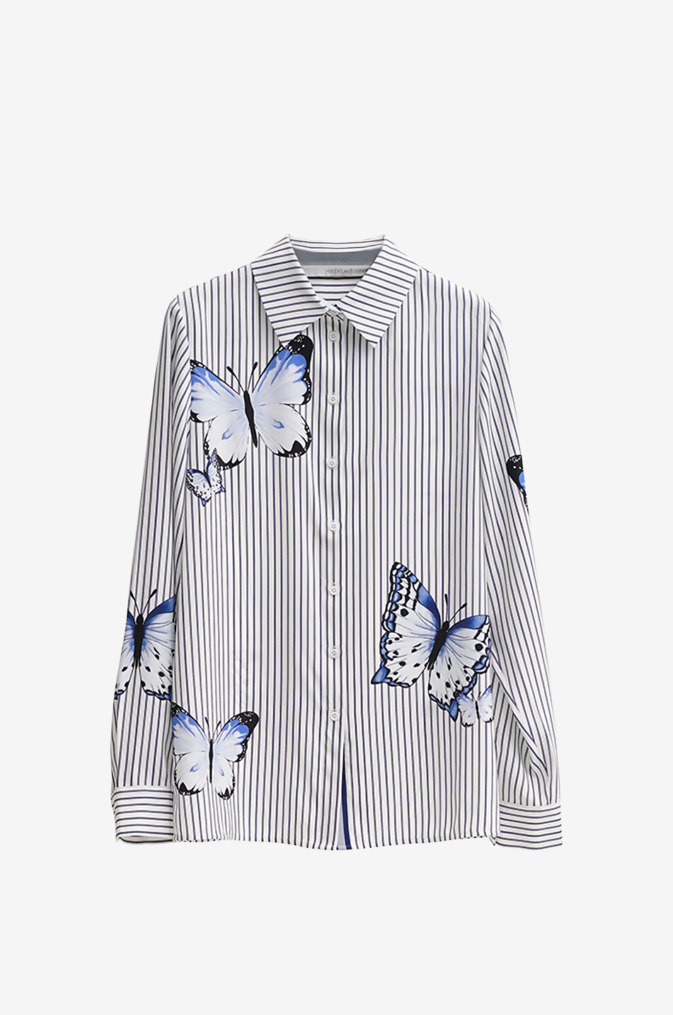 HERZENS Butterfly-printed striped silk shirt Women BLUE 1