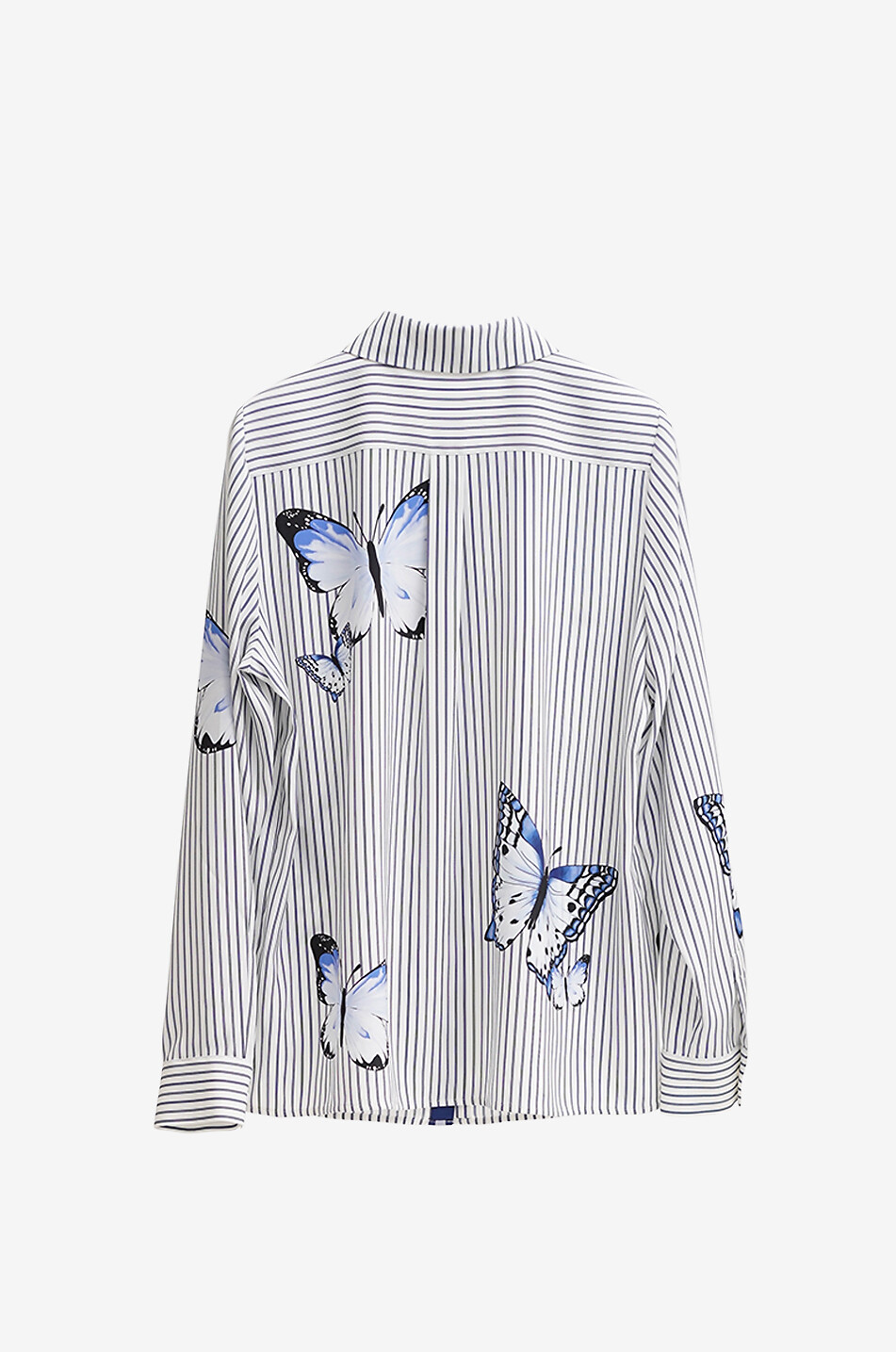 HERZENS Butterfly-printed striped silk shirt Women BLUE 2