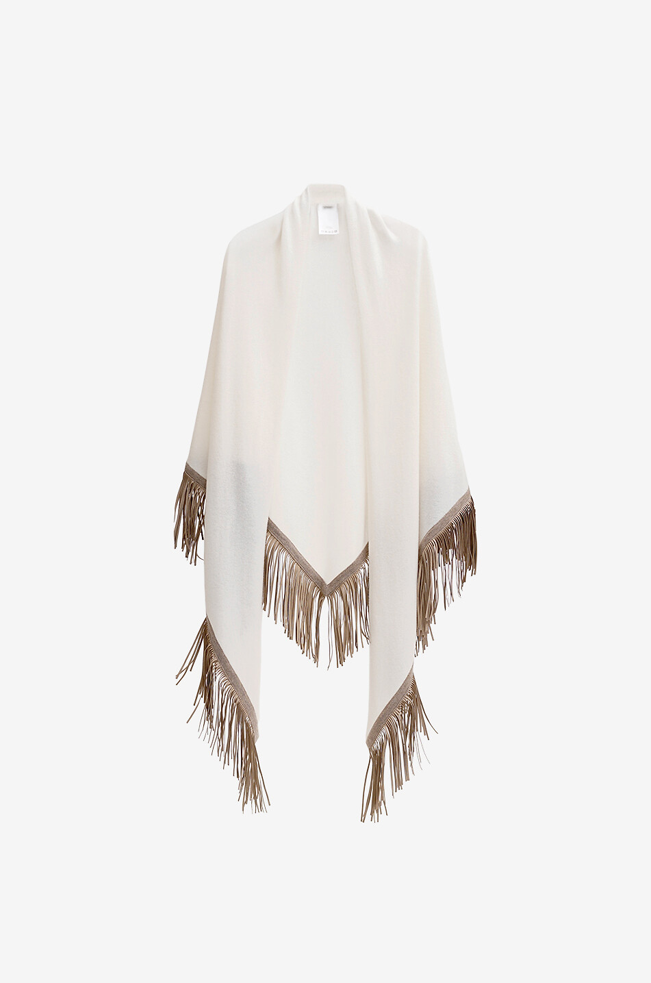 HERZENS Écharpe triangulaire en laine et cachemire à franges en cuir synthétique Femme BEIGE 1