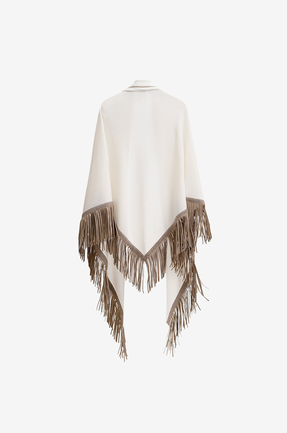 HERZENS Écharpe triangulaire en laine et cachemire à franges en cuir synthétique Femme BEIGE 2