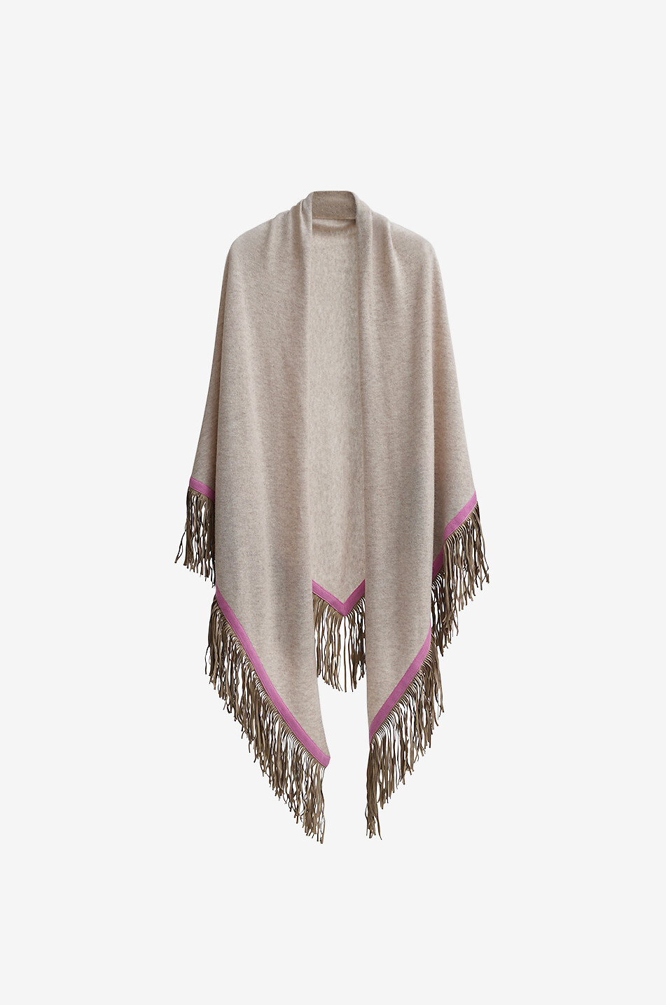 HERZENS Écharpe triangulaire en laine et cachemire à franges Femme ROSE CLAIR 1