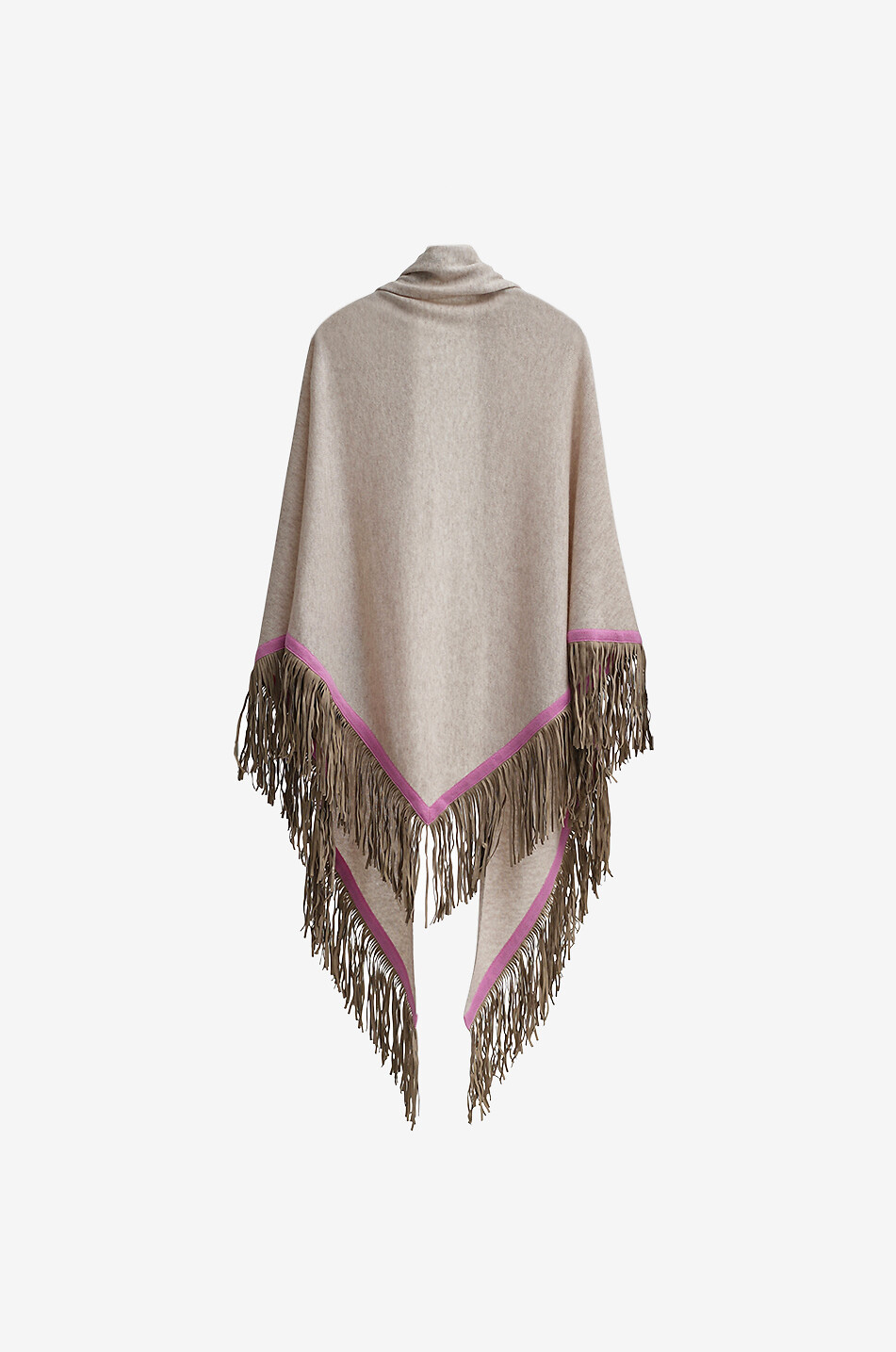 HERZENS Écharpe triangulaire en laine et cachemire à franges Femme ROSE CLAIR 2