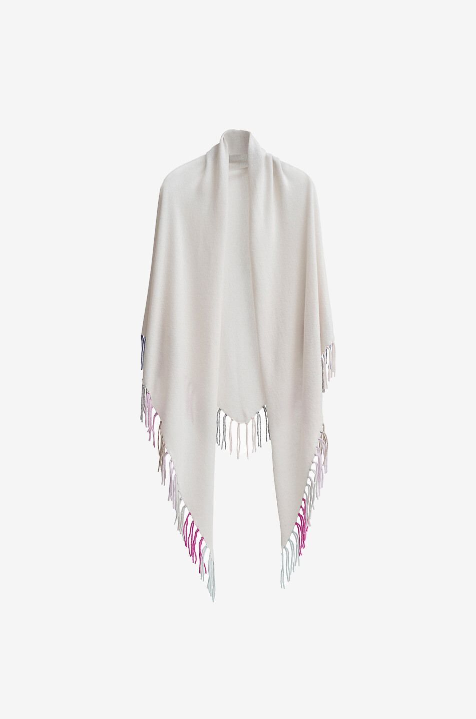 HERZENS Écharpe triangulaire en laine et cachemire à franges Femme BLANC 1