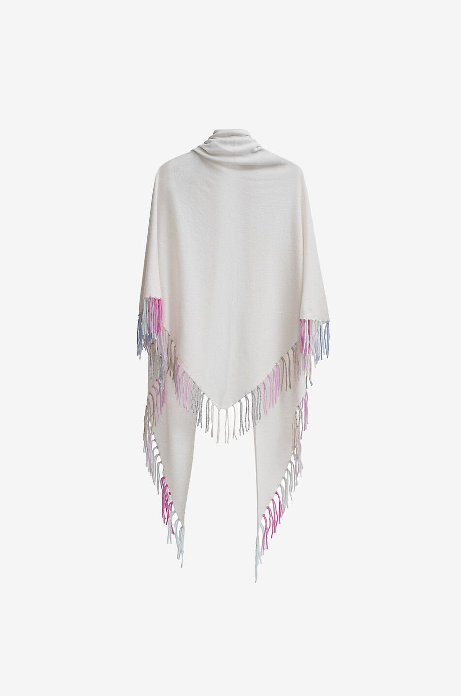 HERZENS Écharpe triangulaire en laine et cachemire à franges Femme BLANC 2