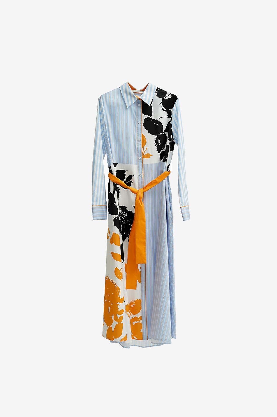 Long printed popeline maxi shirt dress
