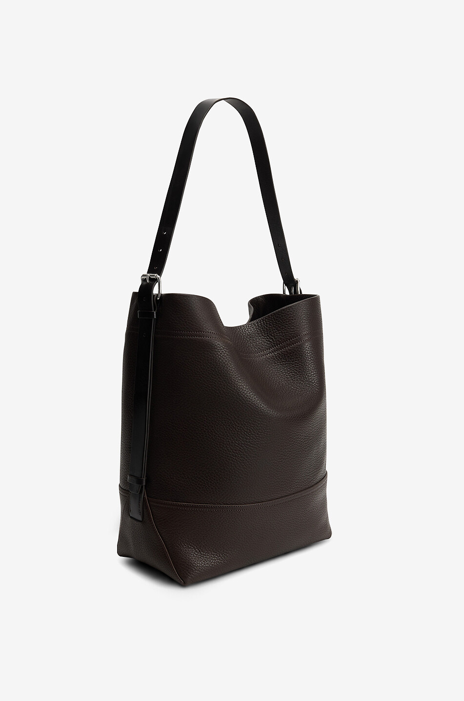 Belted grained leather tote bag LEMAIRE DARK BROWN Bongénie