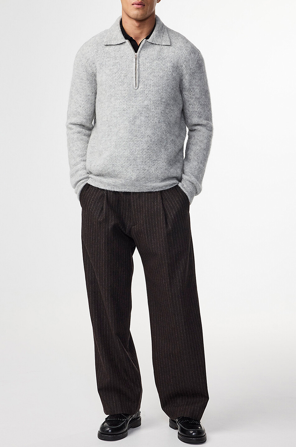 NN07 Gerippter Poloshirt mit Reissverschlusskragen Alfie Herren GRAU 2