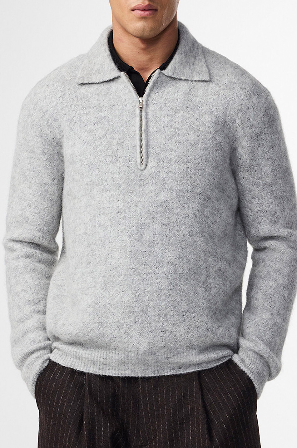 NN07 Gerippter Poloshirt mit Reissverschlusskragen Alfie Herren GRAU 4