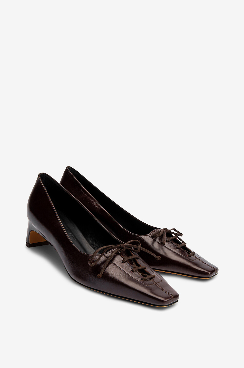 POEVE Kitten-heel lace-up pumps in smooth leather Women DARK RED 2