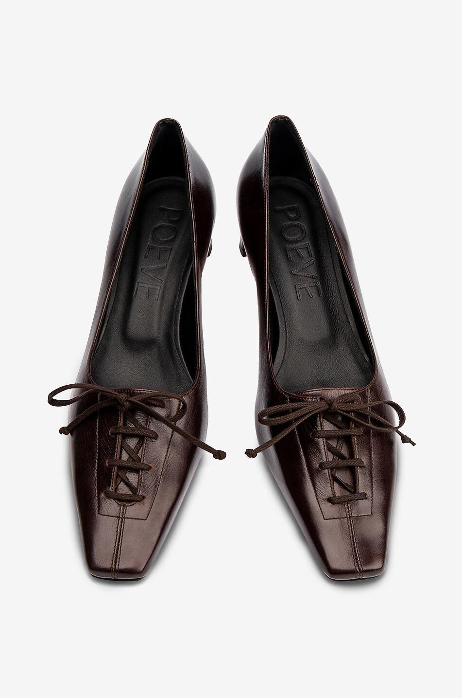 POEVE Kitten-heel lace-up pumps in smooth leather Women DARK RED 3