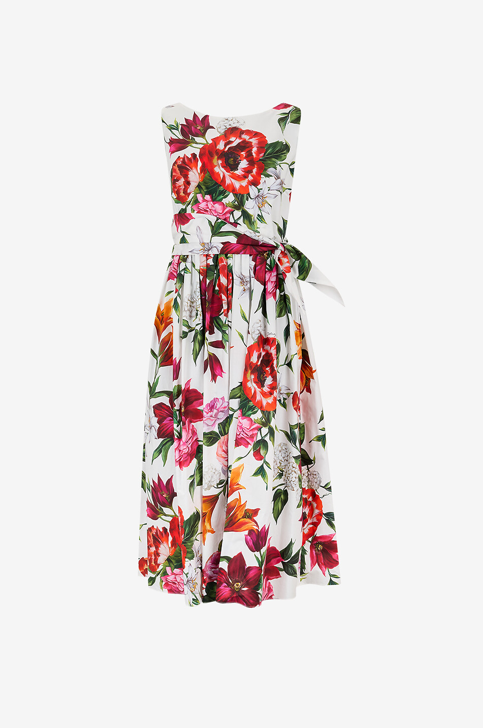Anemone and lily print flared midi dress