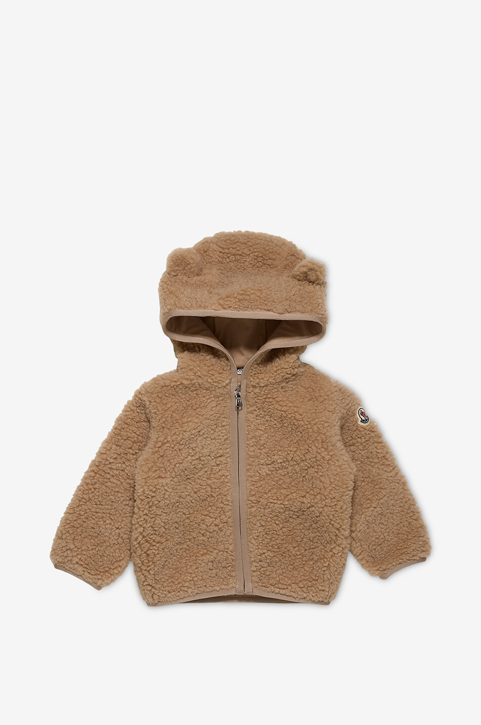 MONCLER Cardigan zippé à capuche et oreilles bébé en polaire teddy Bébé Beige Foncé 1