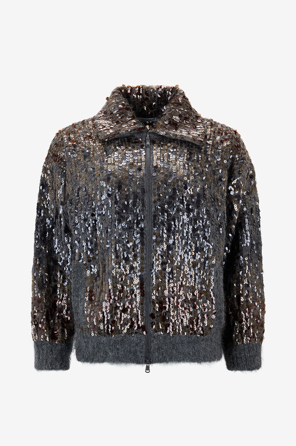 BRUNELLO CUCINELLI Dazzling fluffy mohair knit bomber jacket with sequins Women GREY 1