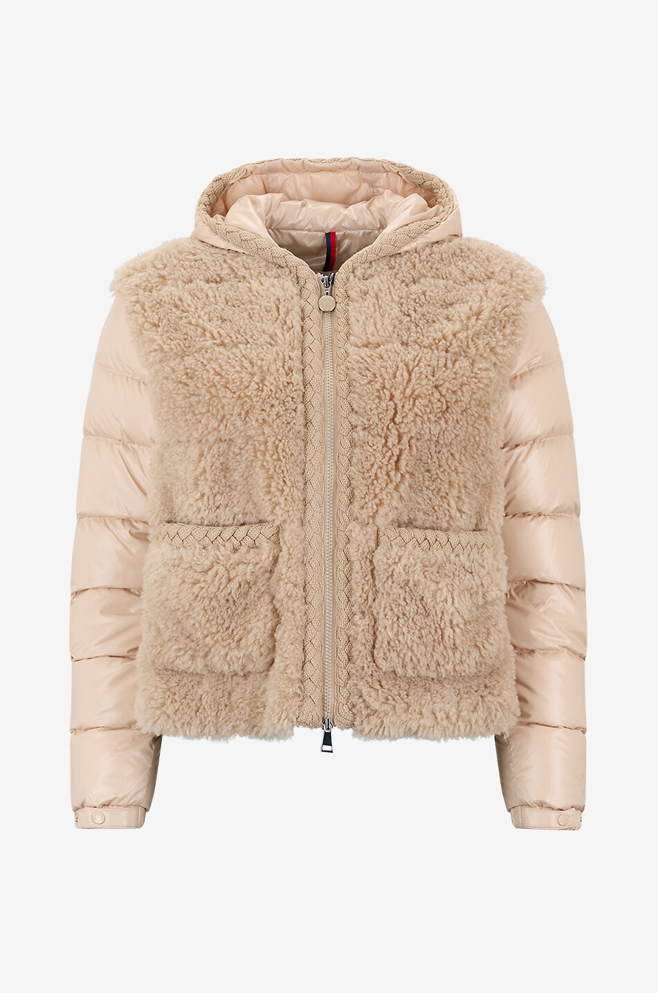 Boxy-Daunenjacke aus Teddyfleece und Nylon mit Strick Plantay