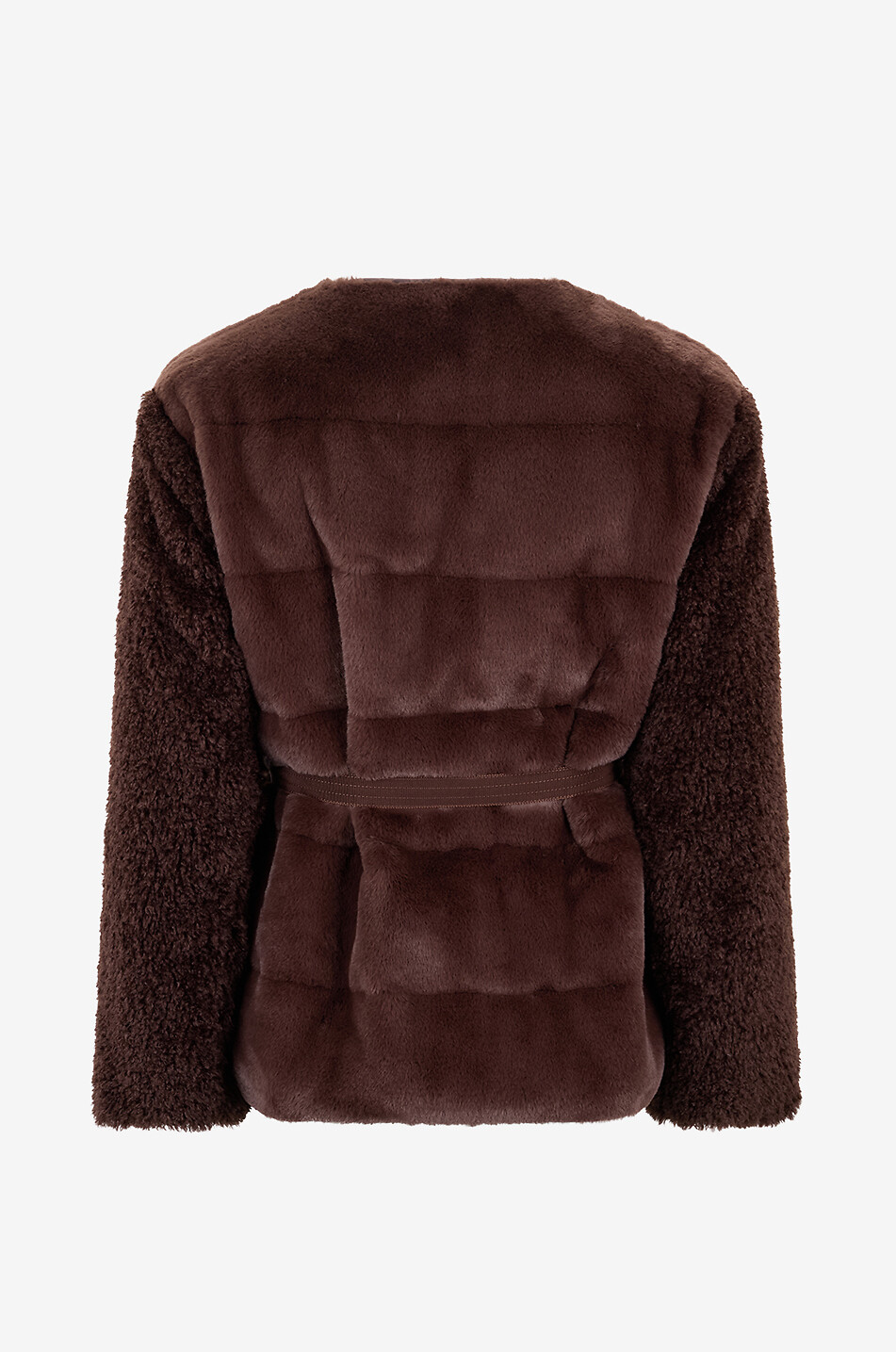 Jouillat faux fur and fleece down jacket MONCLER DARK BROWN