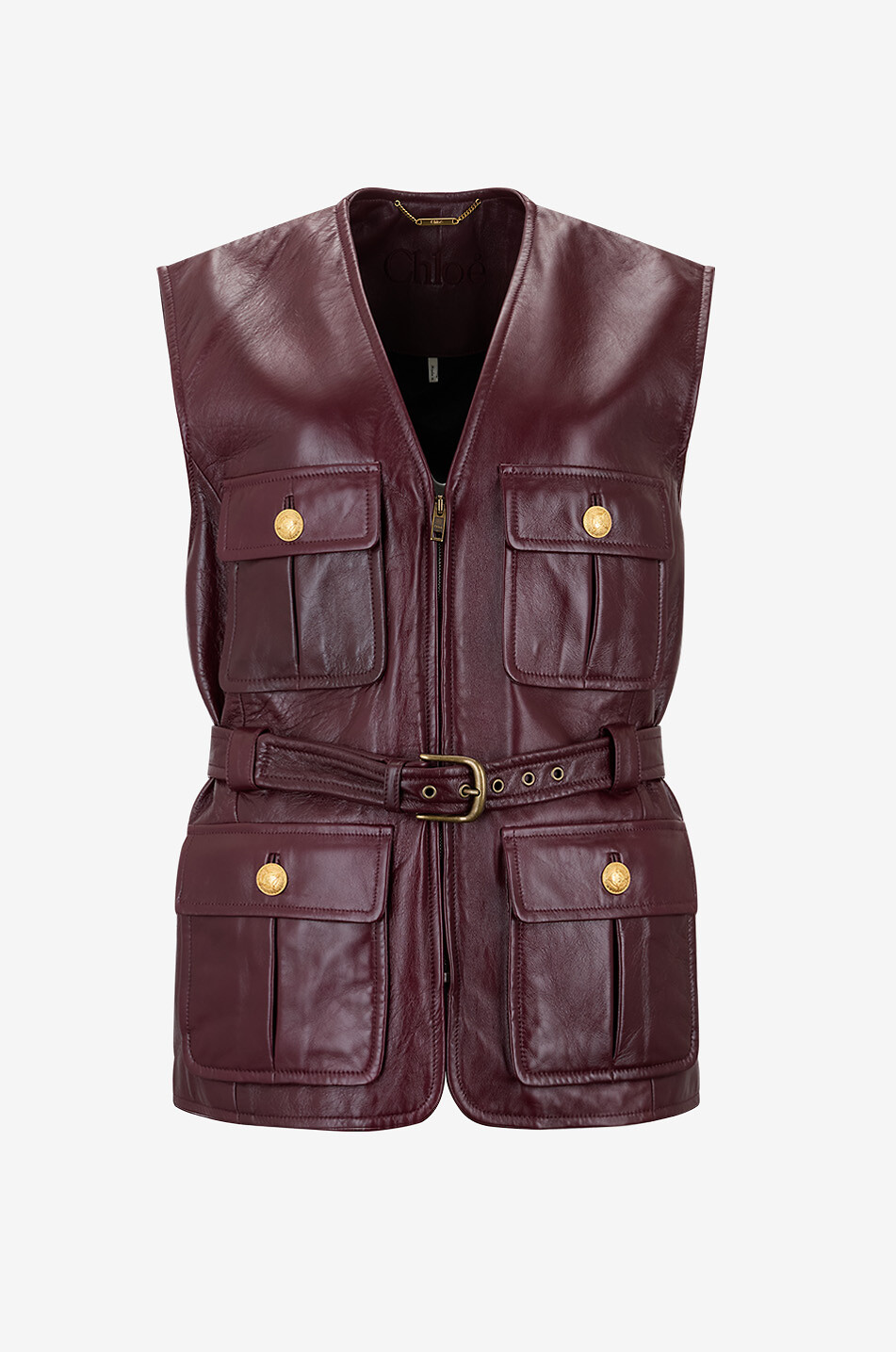CHLOE Utility-Weste aus Leder mit Gürtel Damen BRAUN 1