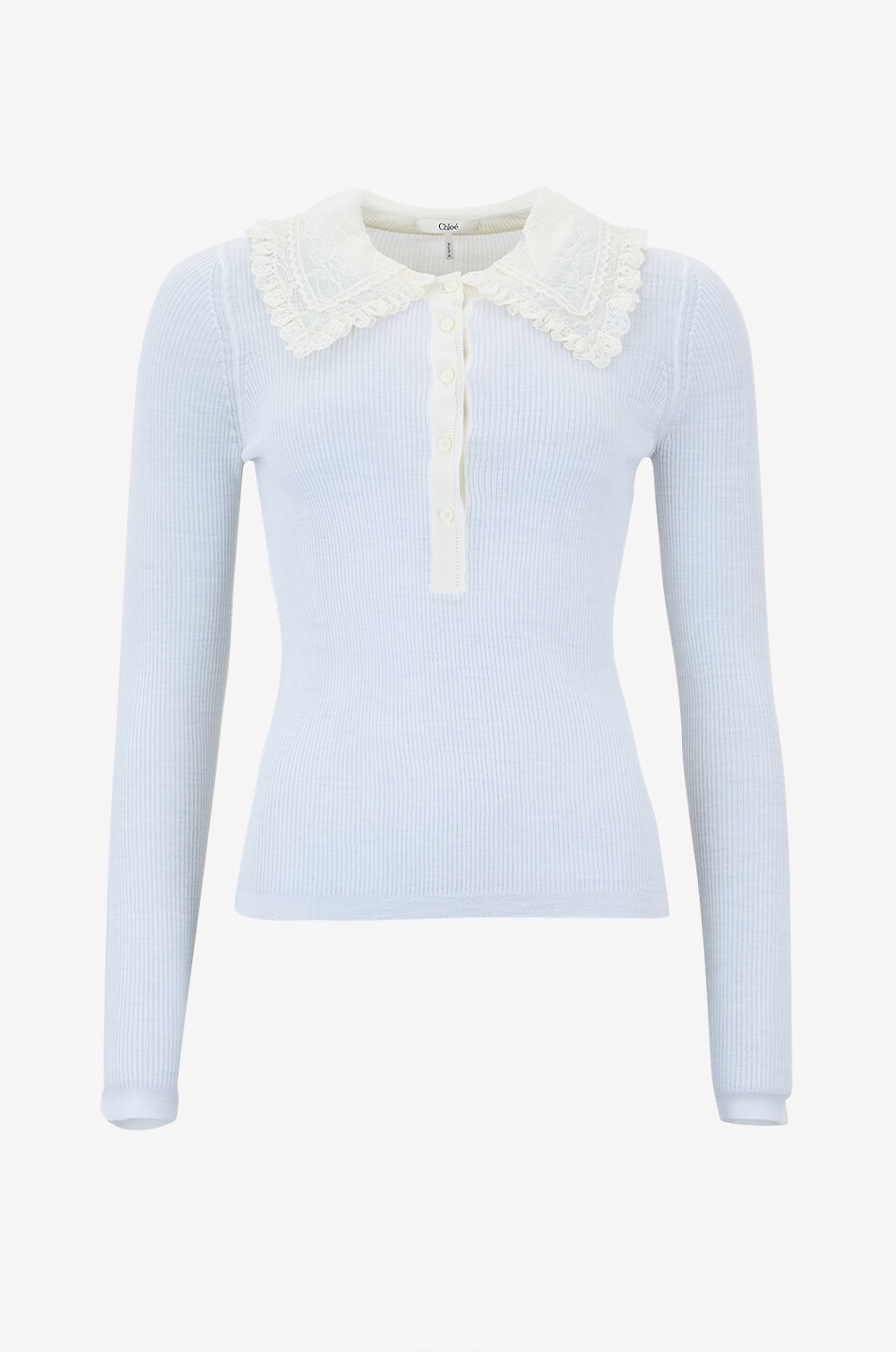 CHLOE Extra fine wool polo shirt with lace collar Women WHITE 1