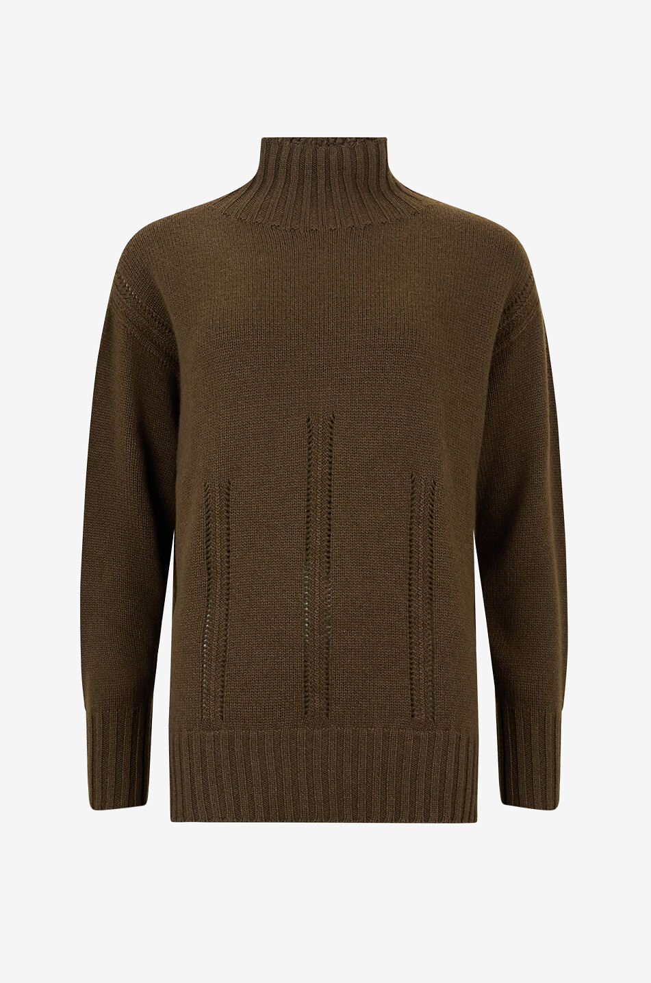 Pull ample en cachemire et coton à col montant et maille ajourée