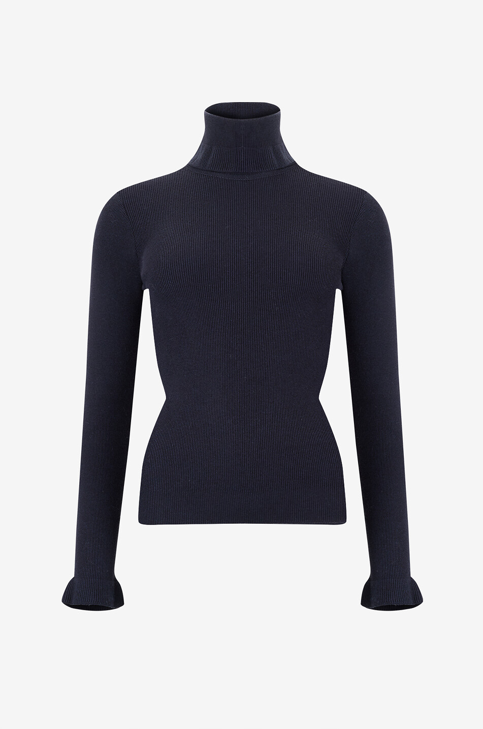 CHLOE Pull chausette à col roulé volanté en coton et laine Chloé Signature Femme BLEU FONCE 1