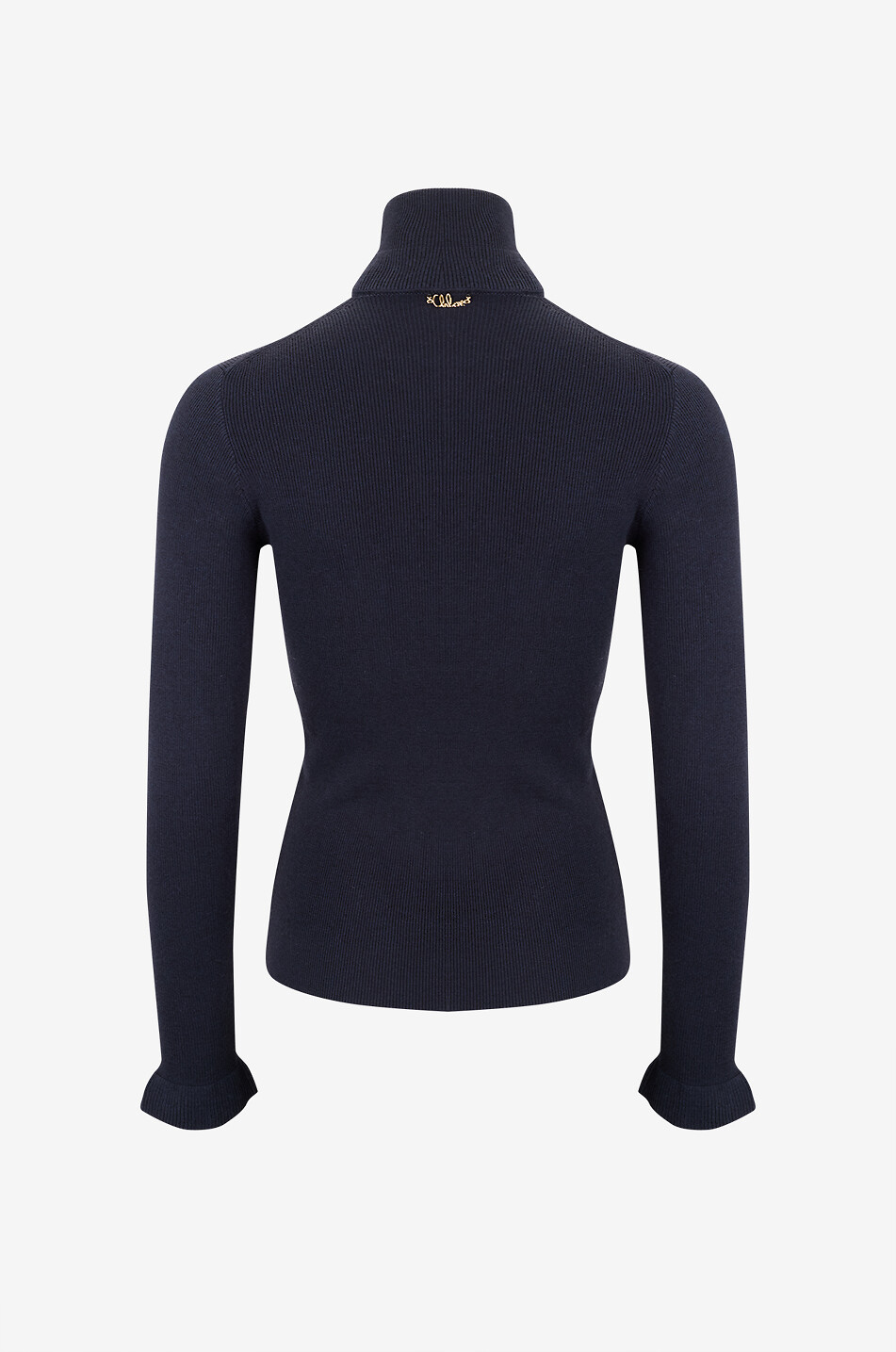 CHLOE Pull chausette à col roulé volanté en coton et laine Chloé Signature Femme BLEU FONCE 2