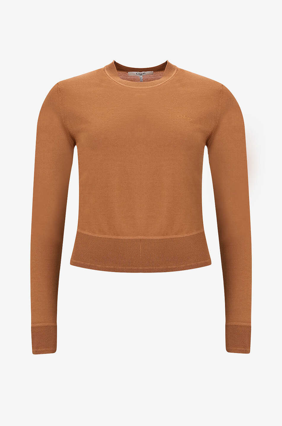 CHLOE Pull fin à col rond en laine brodé logo Femme ORANGE FONCÉ 1