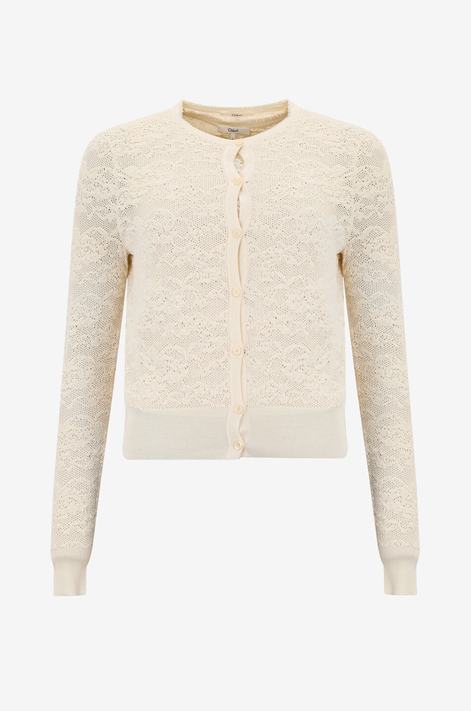 CHLOE Lochstrick-Twinset aus Baumwolle und Seide Damen CREMEFARBEN 1