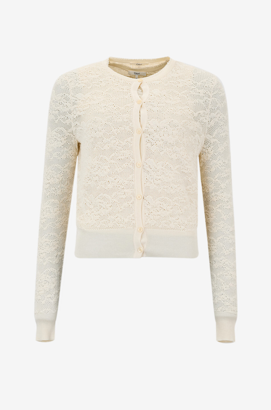 CHLOE Lochstrick-Twinset aus Baumwolle und Seide Damen CREMEFARBEN 2