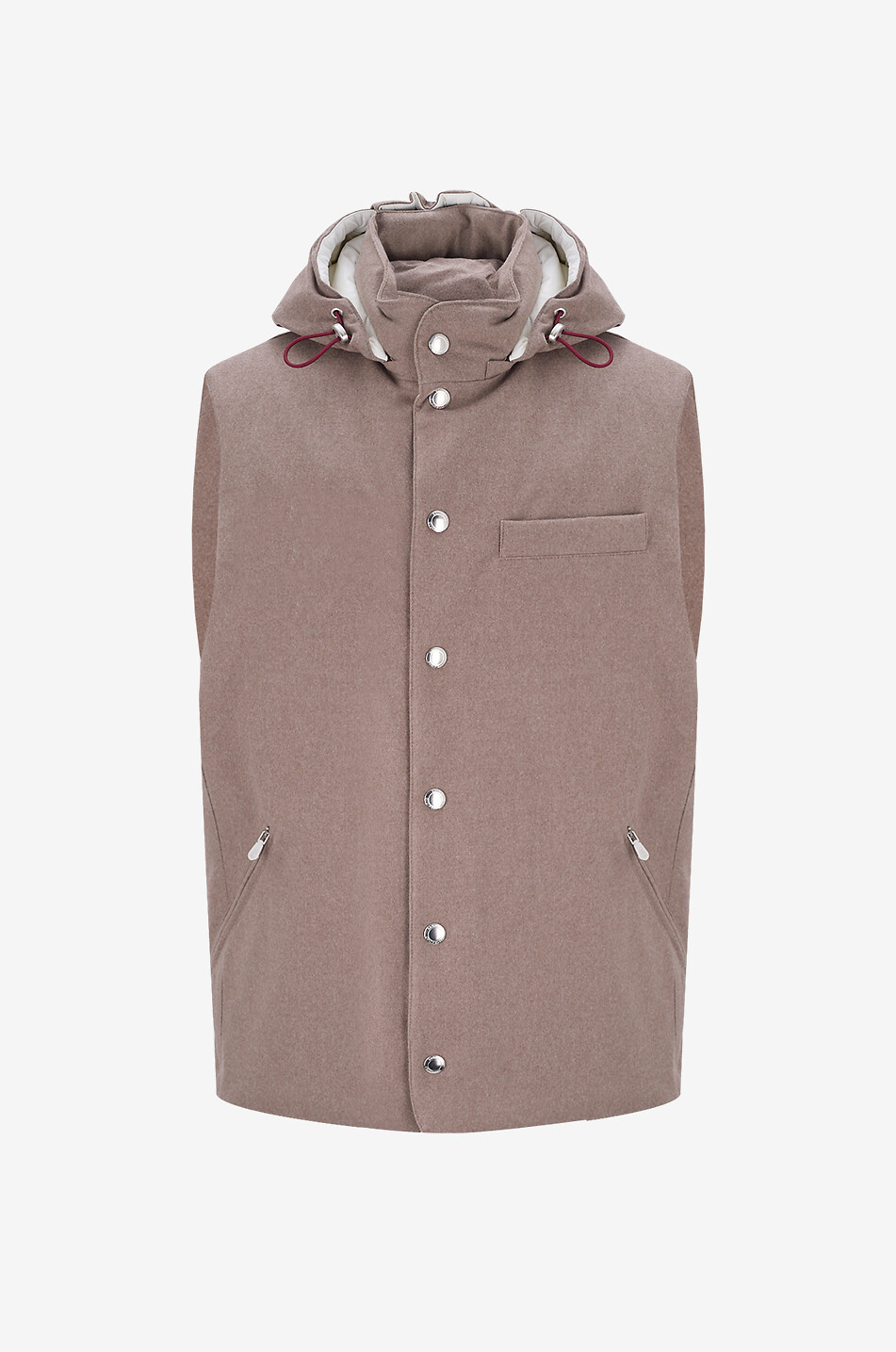 BRUNELLO CUCINELLI Down-padded water-repellent wool vest with hood Men Light beige 1