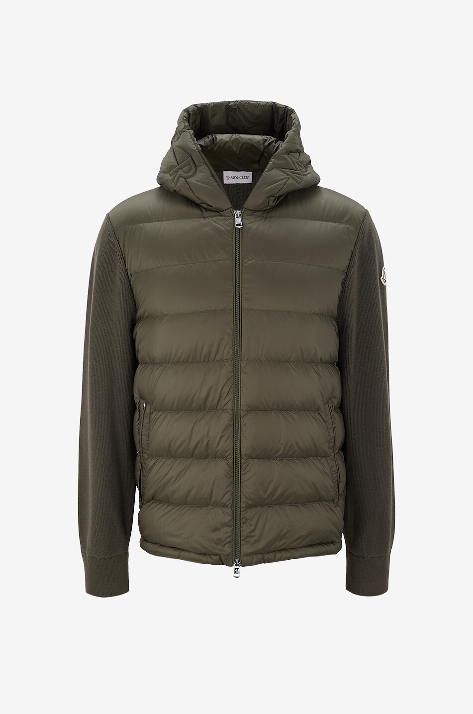 Knit and down part hooded cardigan