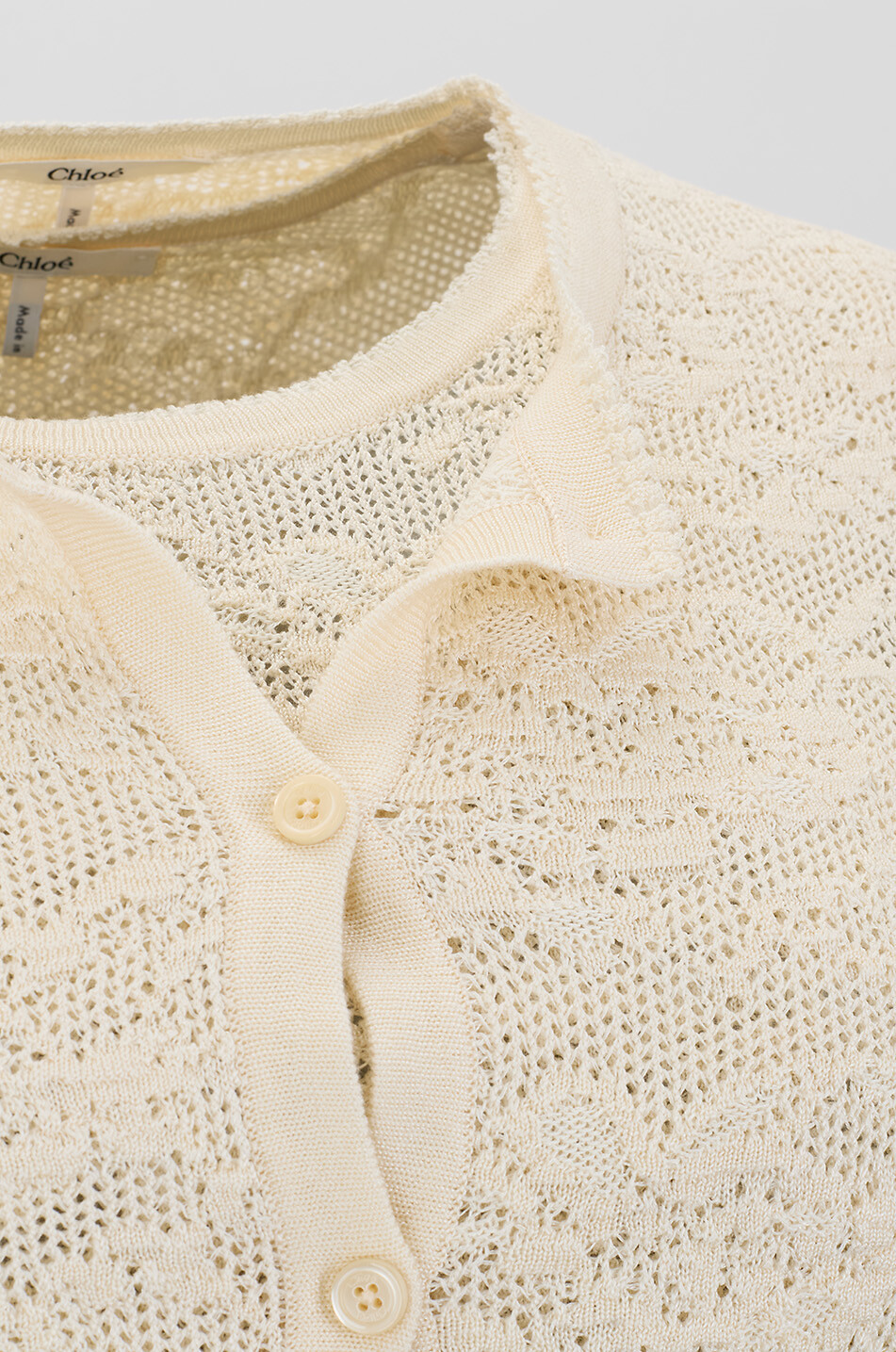 CHLOE Lochstrick-Twinset aus Baumwolle und Seide Damen CREMEFARBEN 5