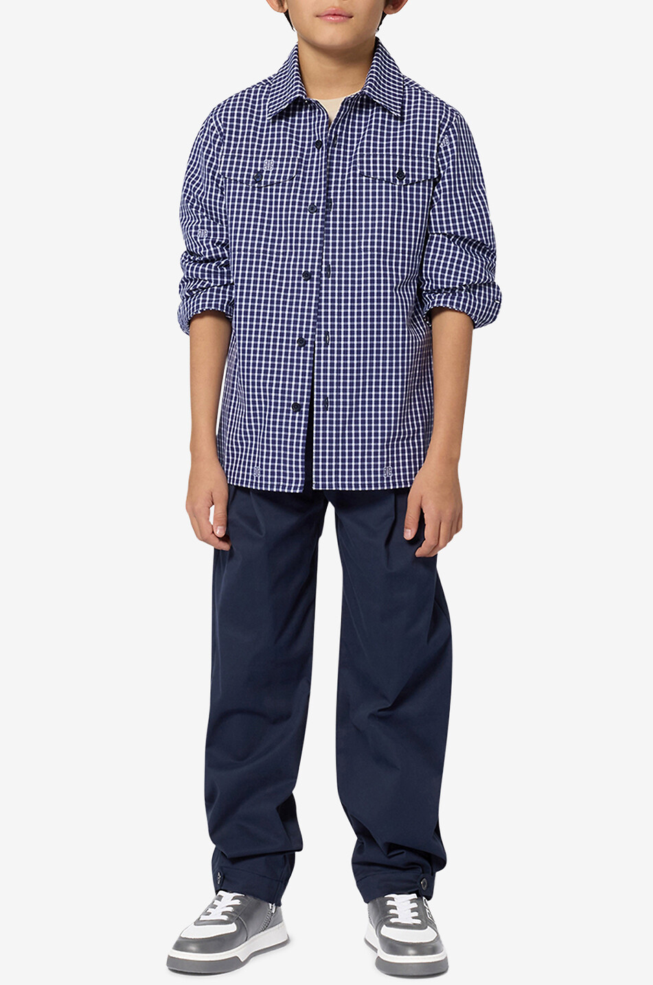 GIVENCHY 4G boys' checked cotton jacquard shirt Boy DARK BLUE 3