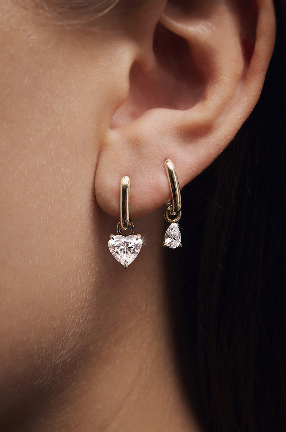 LOEV Mini créoles en or jaune et diamant Allday Jumbo Heart Drop Femme DORE 2