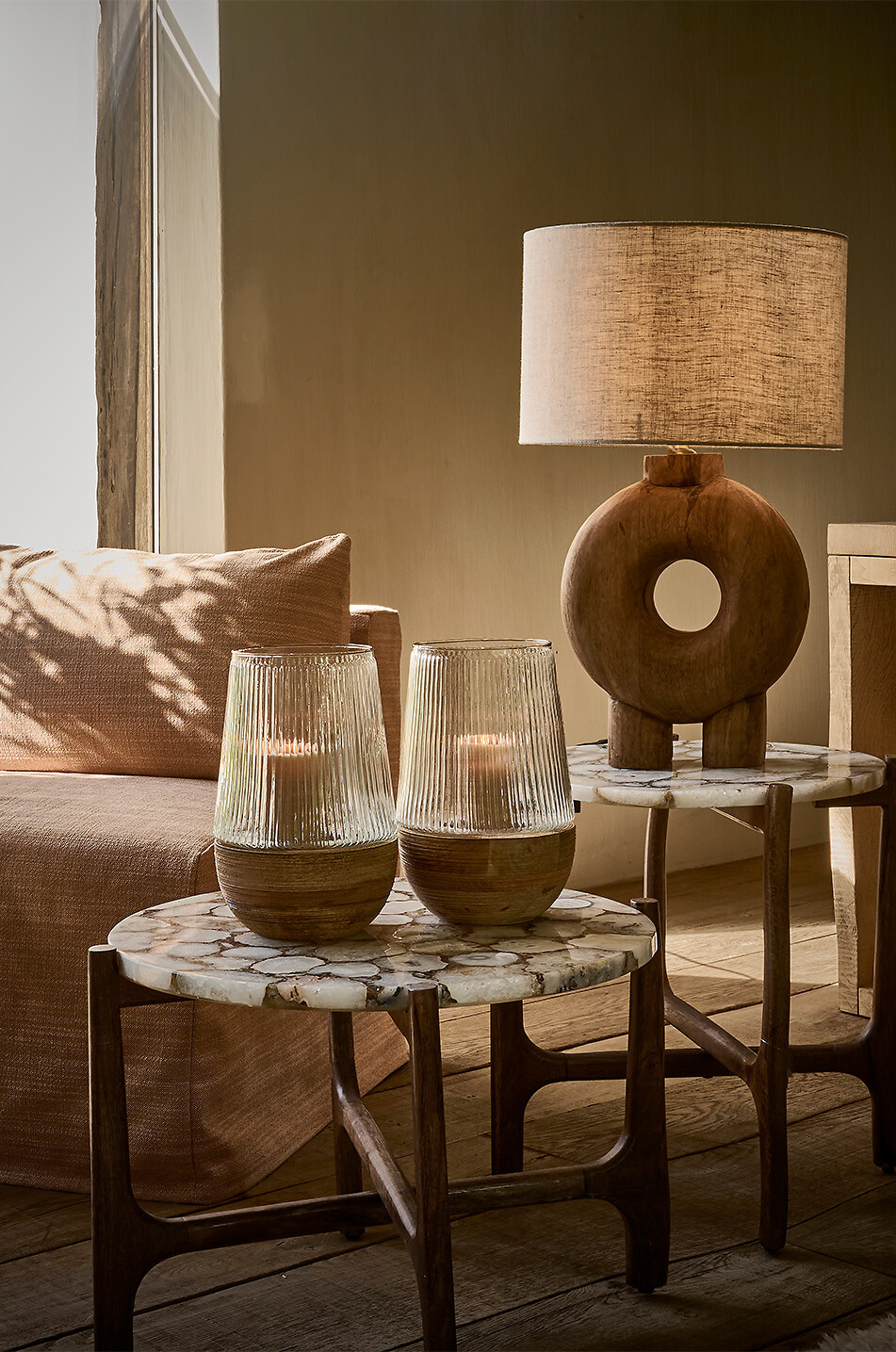 POMAX Teelichthalter aus Mangoholz und Glas Arbre Haus BUNT 5